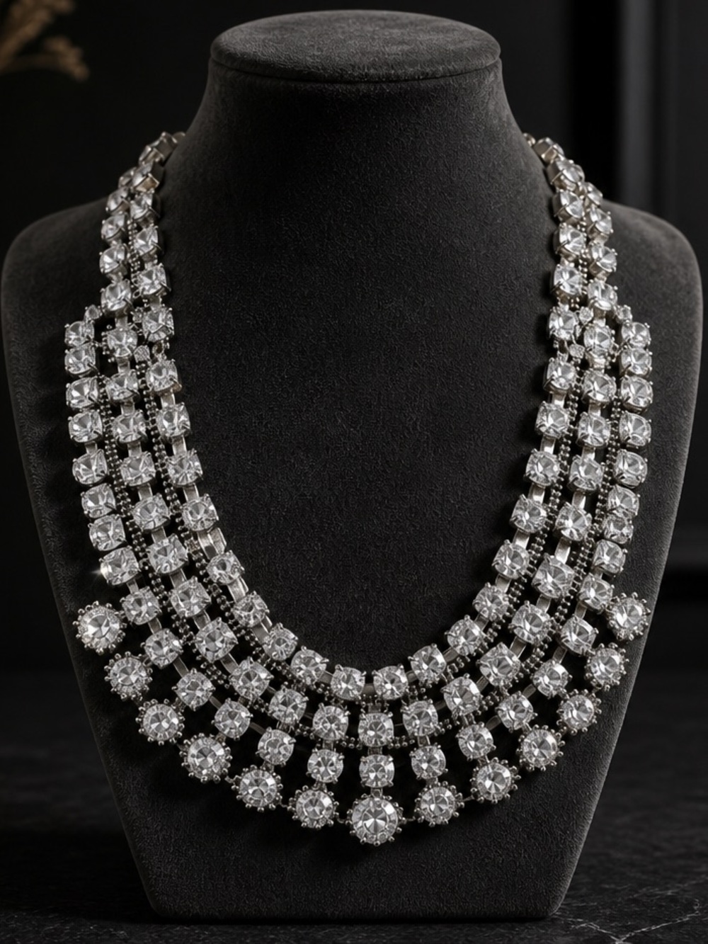 Crystal Statement Necklace - Silver Tone